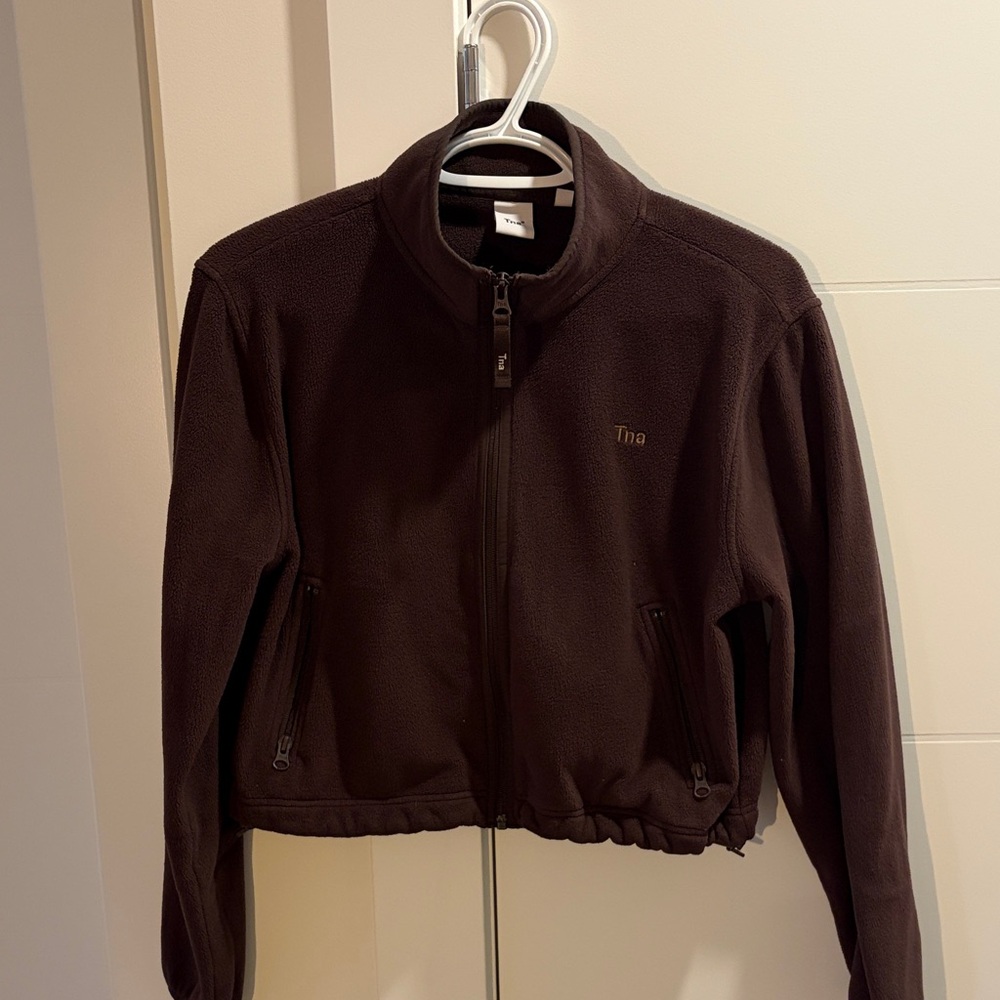 TNA Dark Brown Fleece Cropped Zip Up in size small